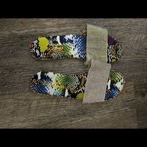 snake print sandals with diamond